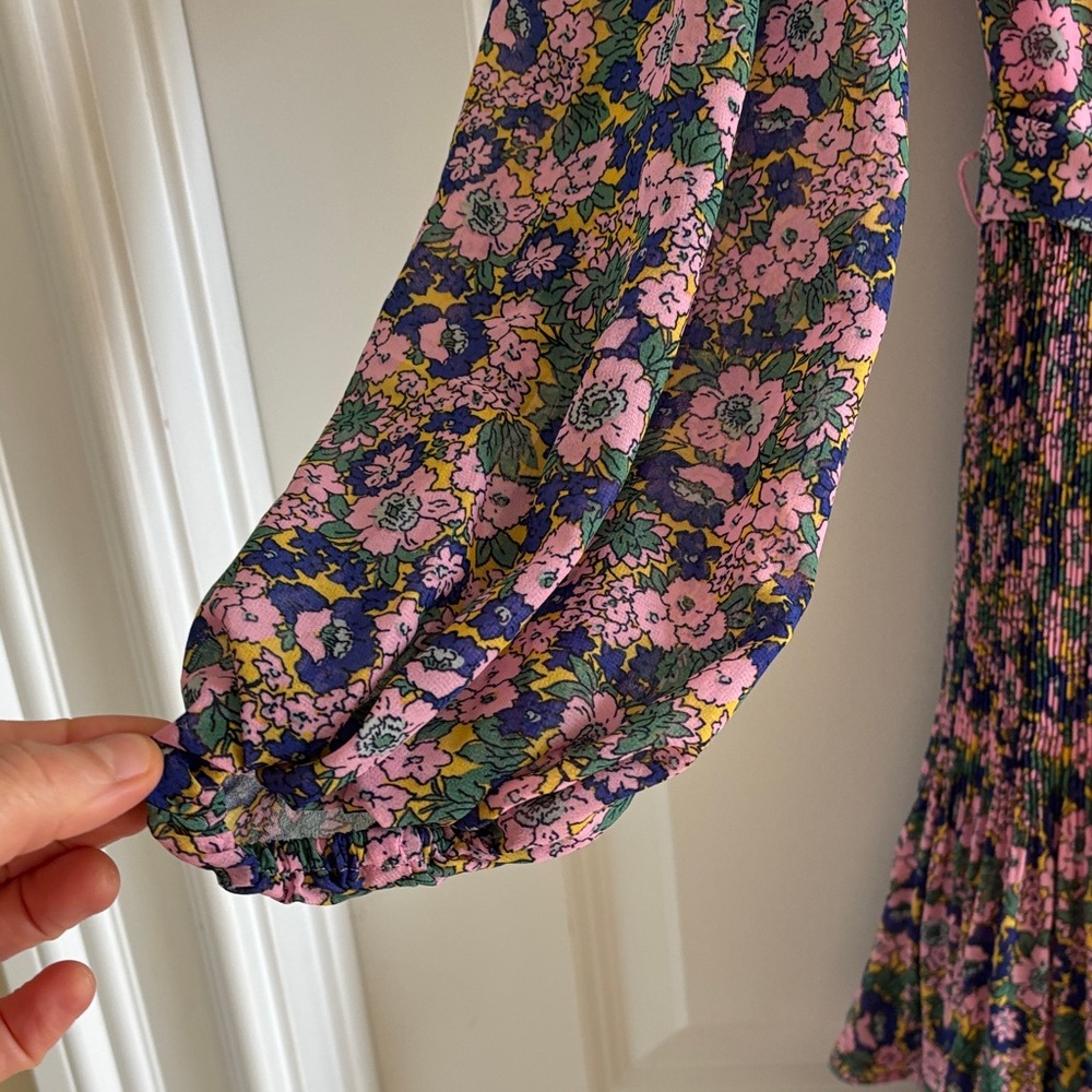 Boden Floral Midi Dress in Pink, Purple, Green, Yellow - Picture 3 of 11